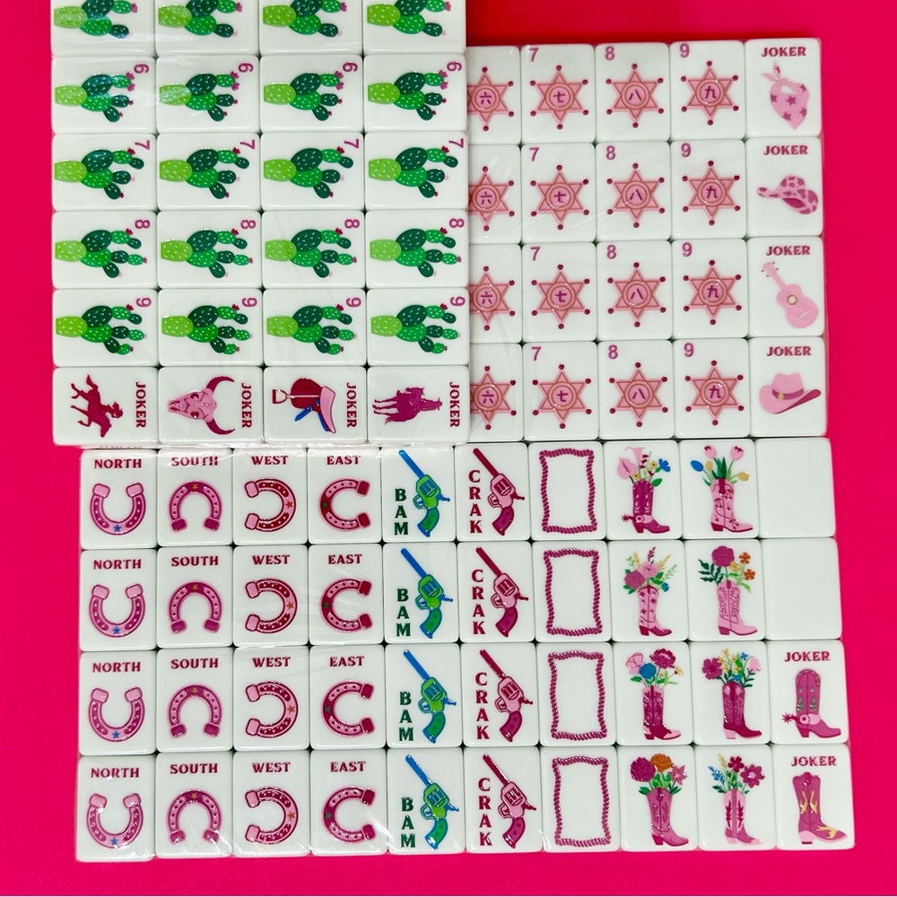 Pink Glitter Cowgirl Mahjong Tiles